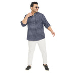Bigbanana Plus Size Men'S Regular Fit Check Short Kurta (Cobalt,Navy,2Xl)