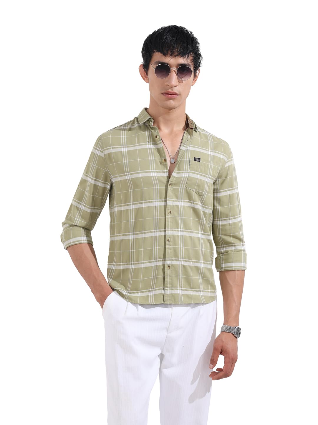 The Indian Garage Co Mens Slim Fit Checkered Cutaway Collar Long Sleeves Shirt