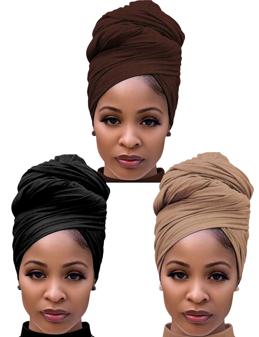 Harewom 3PcS Head Wraps for Black Women Turban Headwraps Stretchy African Hair Wraps Soft Jersey Head Scarf Tie Headbands Pack f