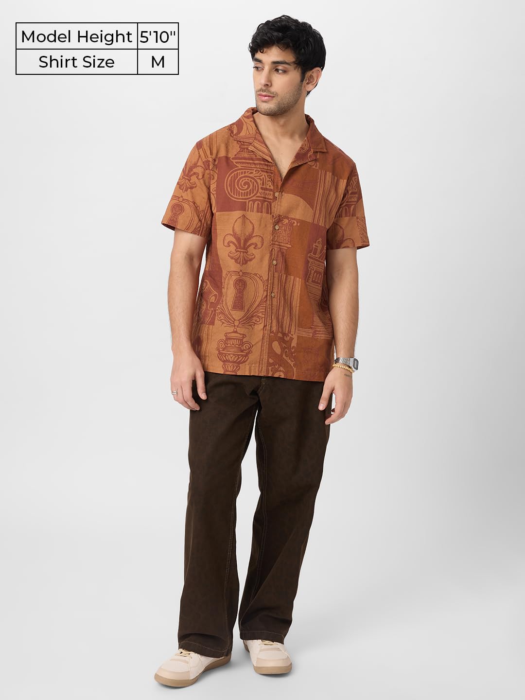 The Souled Store Textured Shirt: Mirage Men and Boys Short Sleeves Collared Neck Button Front Oversized Fit Cotton Textured Shir