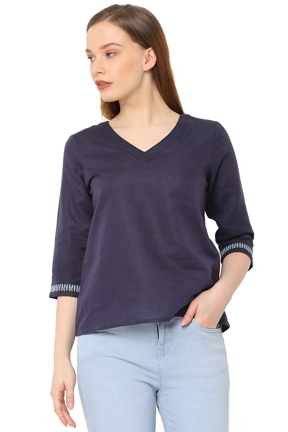 Allen Solly Women Regular Fit Cotton Linen T-Shirt