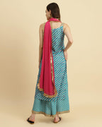 Varanga Women Off White Floral Printed Strap Style Kurta Paired With Straight Trouser And Dupatta