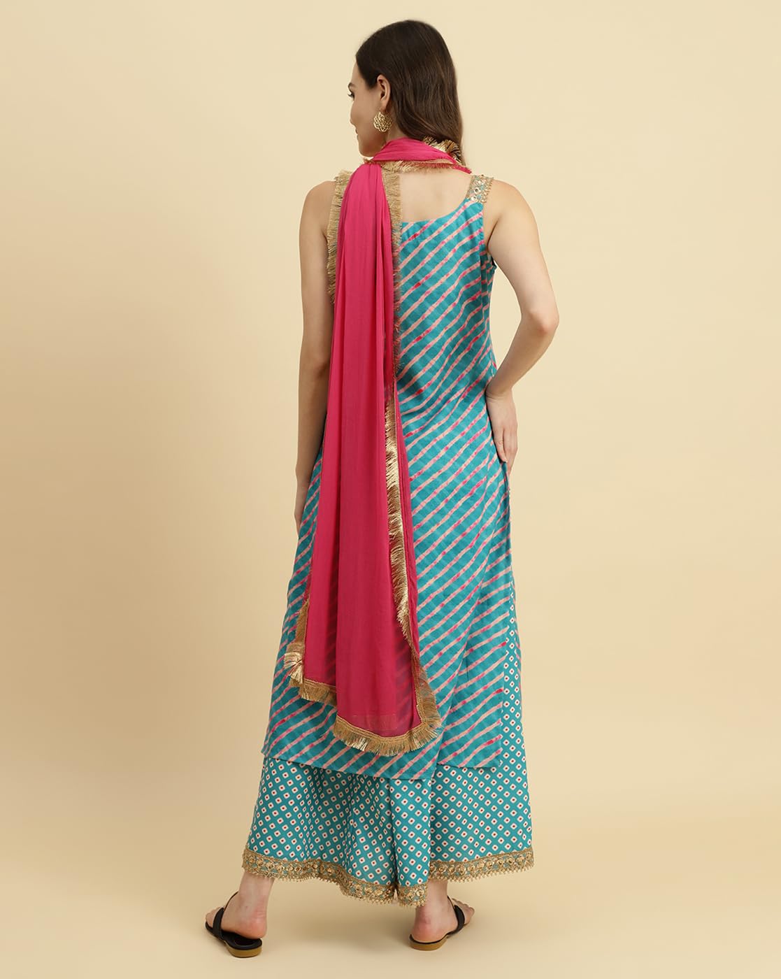 Varanga Women Off White Floral Printed Strap Style Kurta Paired With Straight Trouser And Dupatta