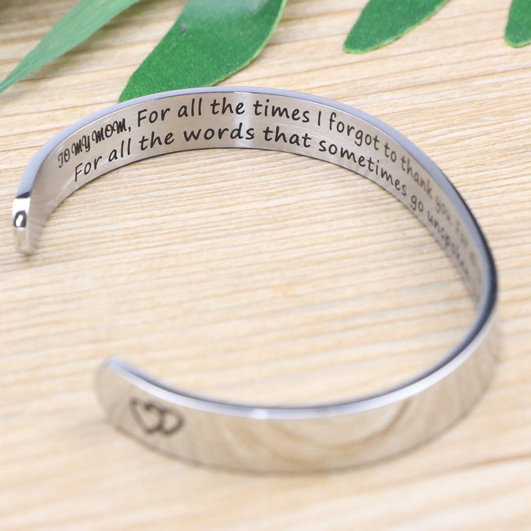 Bracelet for Mom Mothers Day Christmas Birthday Thanksgiving Day Gifts Cuff 316L Stainless Steel Inspirational Motivational Enco