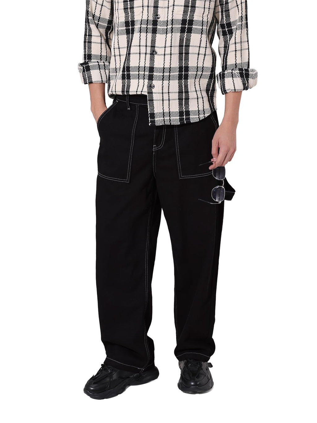 The Indian Garage Co Mens Relaxed Straight Fit Solid Mid-Rise Jeans