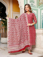 Pinkmint Women Cotton Blend Straight Printed Kurta with Pant