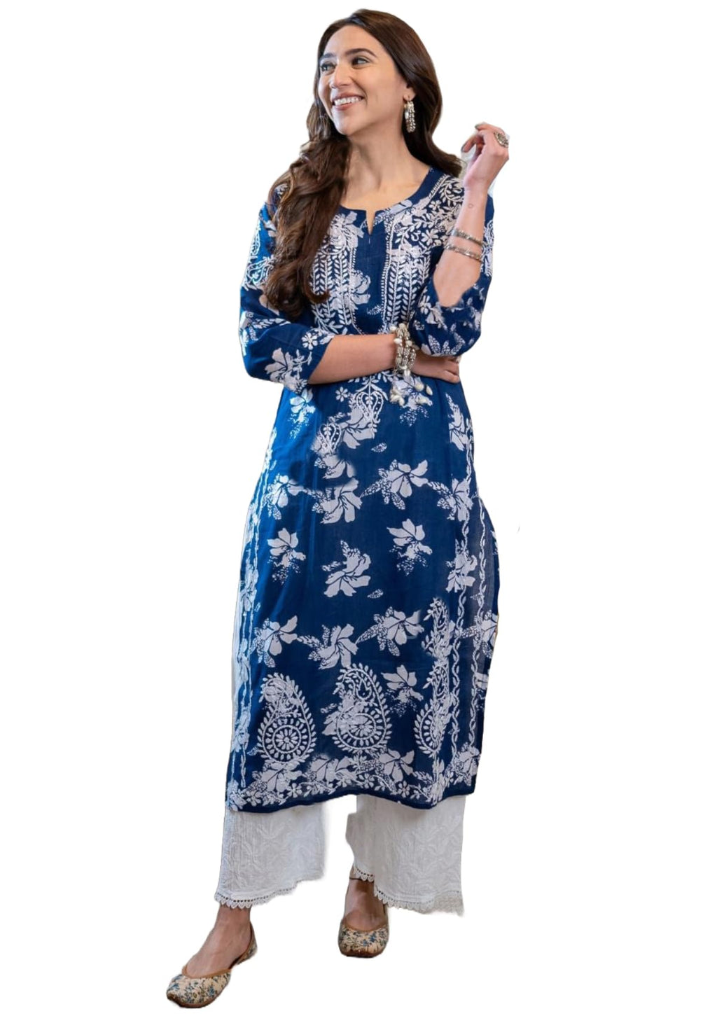 ANNI DESIGNER Womens Rayon Blend Chikankari Embroidered Straight Kurta (SCEROS-Cerosin_4XL_Blue_XXXX-Large)