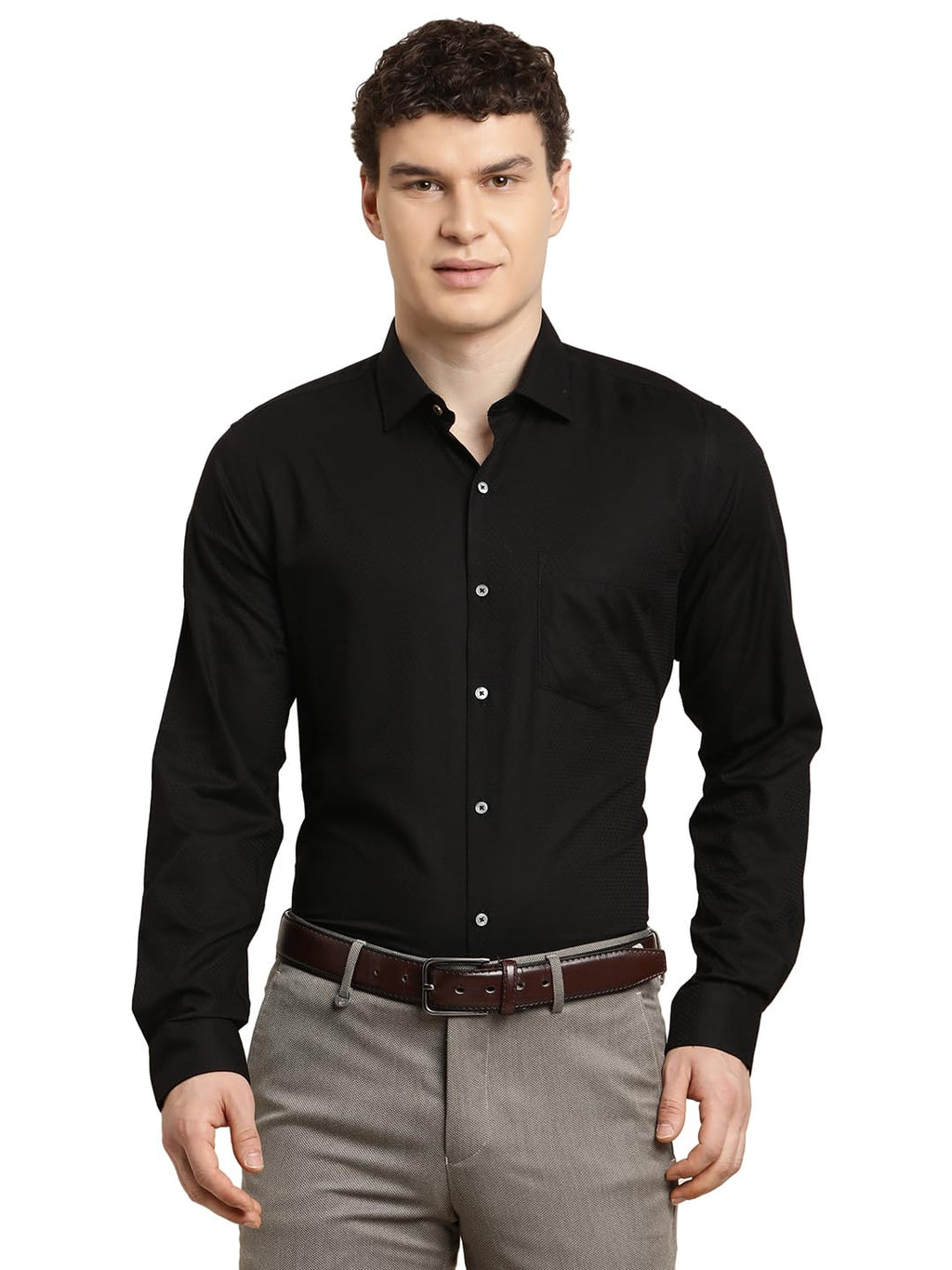 Turtle Men Black Regular Fit Dobby Pure Cotton Formal Shirt
