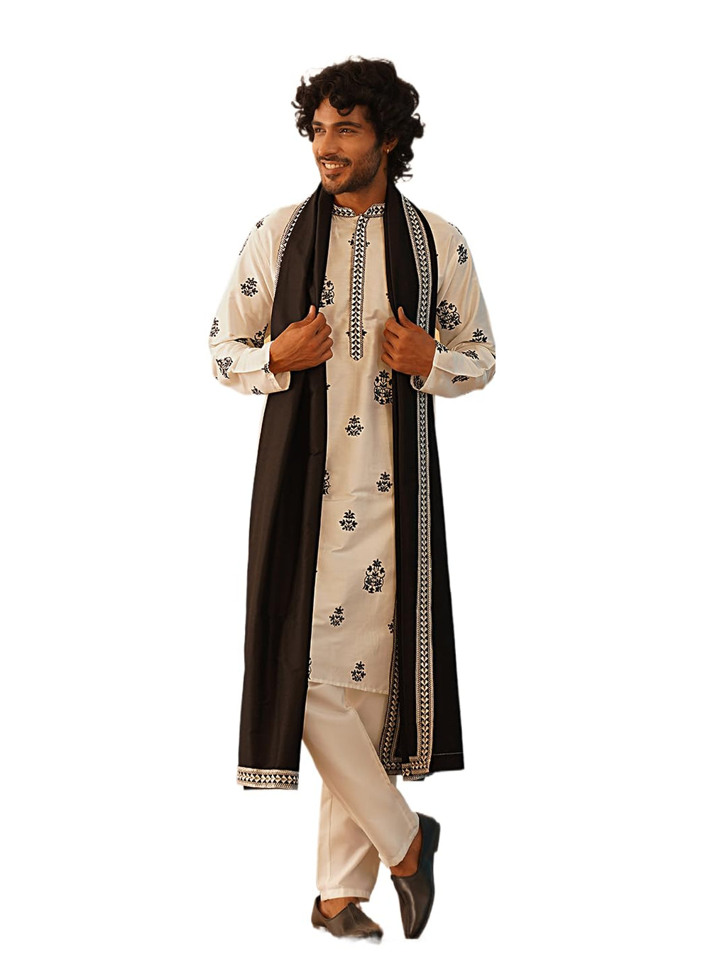 Jompers Mens Embroidered & Sequin Kurta Pyjama Set With Dupatta