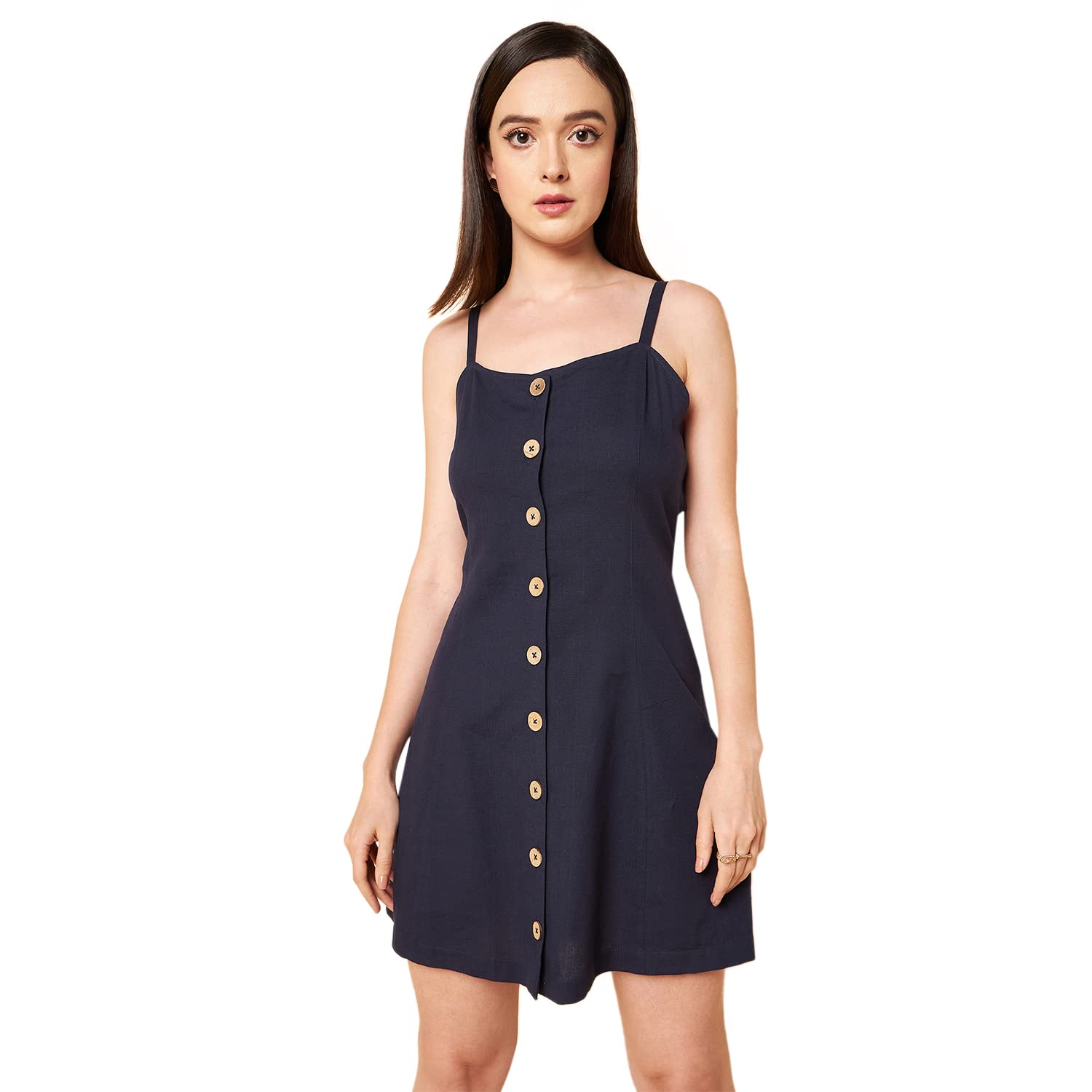 High Star Women'S Cotton Fit And Flare Mini Dresses (Hswdrs23001_Nv_Navy Blue_Xxl)