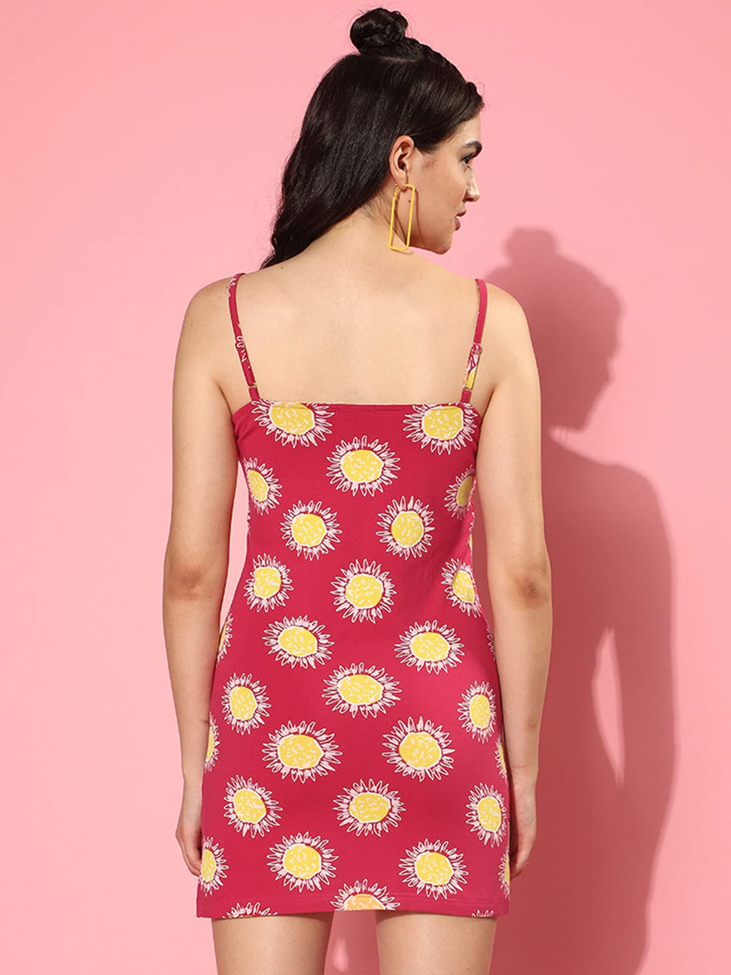 Juneberry Red & Yellow Floral Printed Snug Fit Sleeveless Strappy Above Knee-Length Sheath Dress (Jbdr_0323_2001_Vm_Xxl)