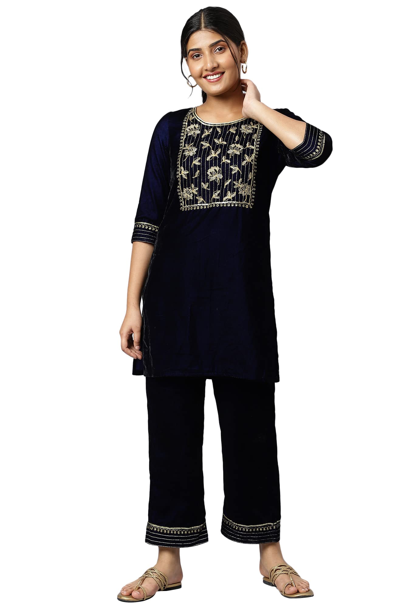 Aurelia Women Blue Embroidered Kurti With Pants Set_22Auas13519-604422_M