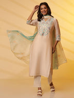 Aurelia Whote Embroidered Kurta, Trousers And Dupatta Set
