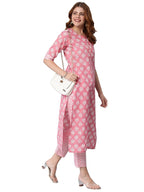 ANNI DESIGNER Women's Cotton Blend Straight Floral Printed Kurta and Pant (FUNNU-Pink-SM_XXL_Pink_XX-Large)