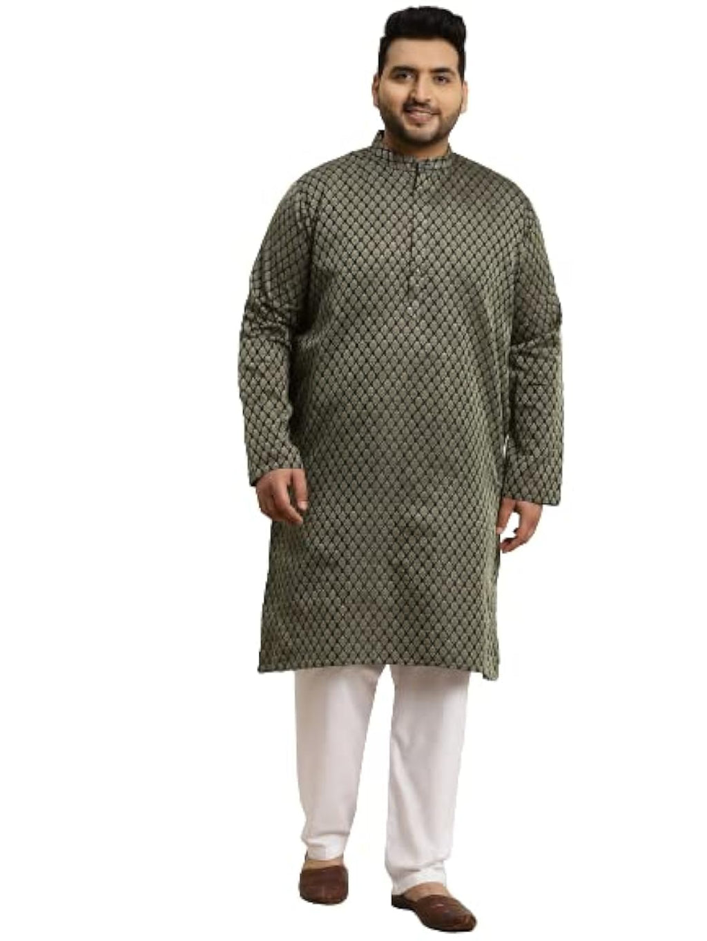 Sojanya Plus (Since 1958) MenS Jacquard Silk Dark Green Self Design Only Long Kurta -Size: 54