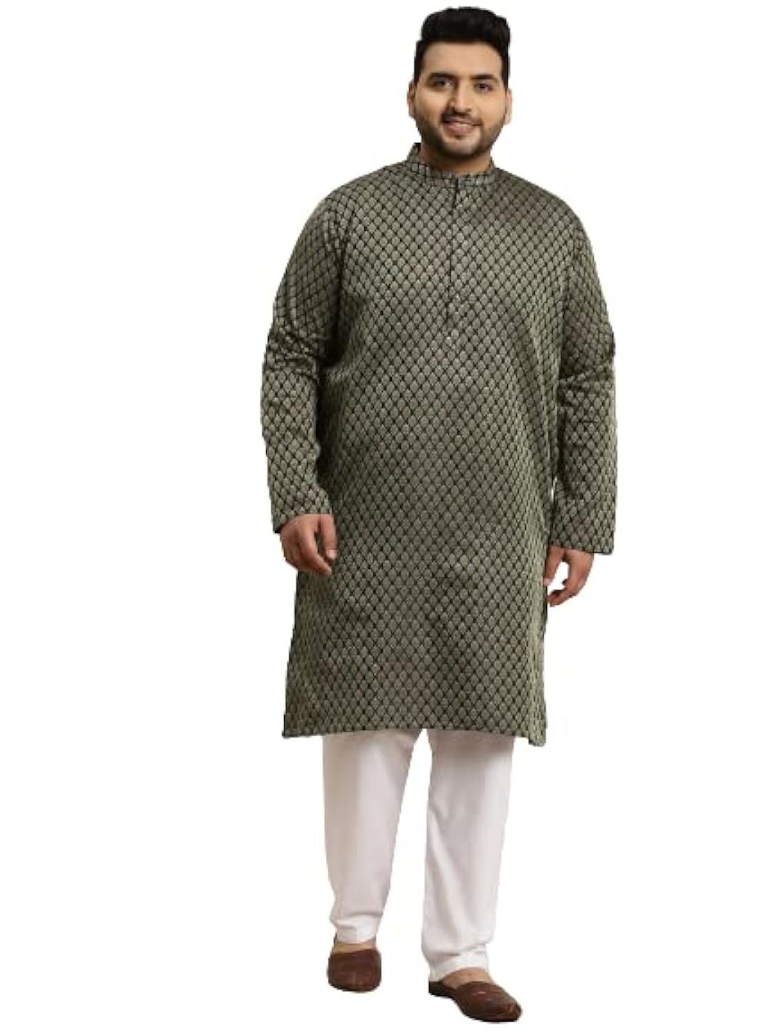 Sojanya Plus (Since 1958) MenS Jacquard Silk Dark Green Self Design Only Long Kurta -Size: 54
