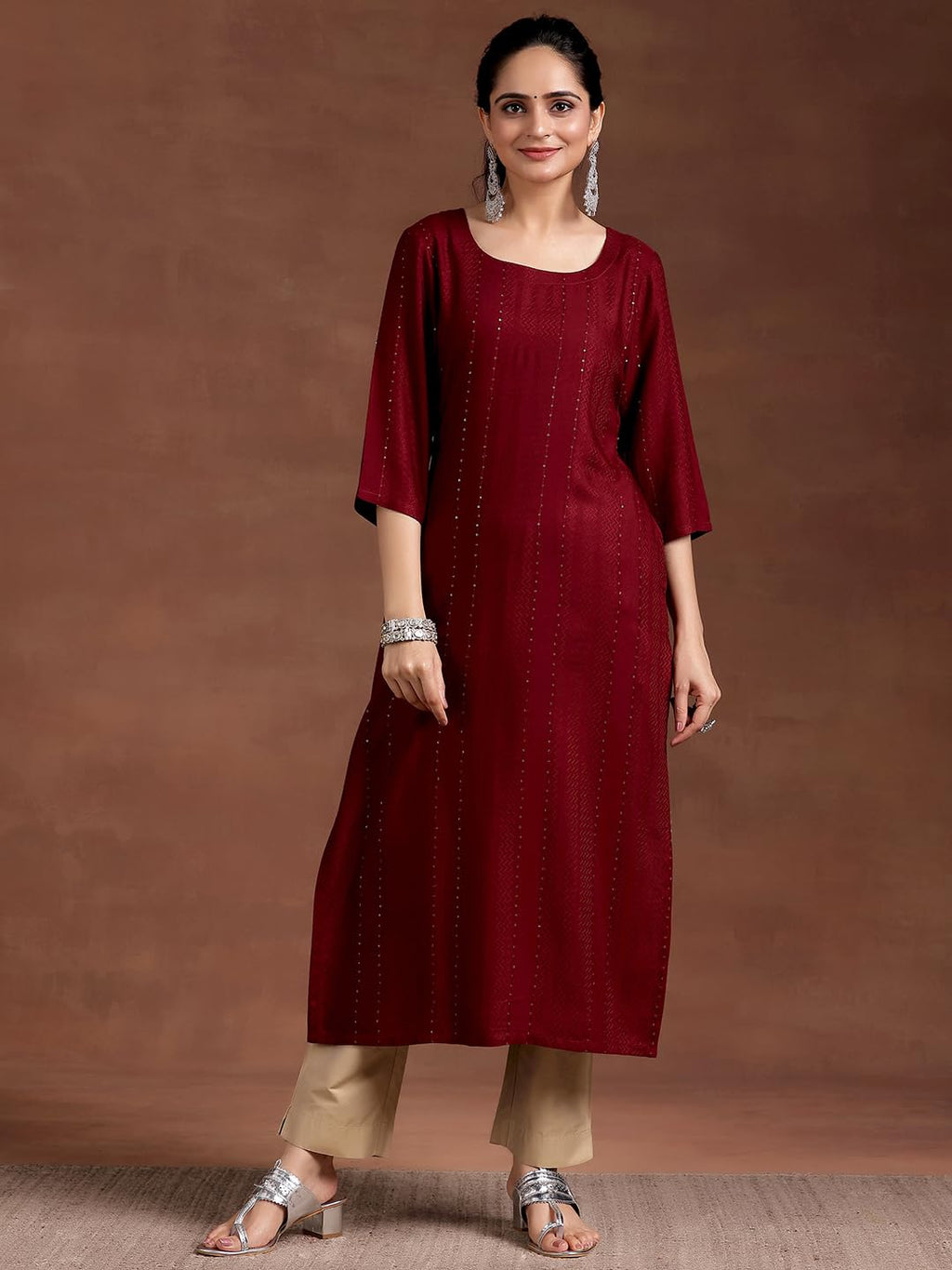 Libas WomenS Viscose Rayon Embellished Straight Kurta (29238O0R Red