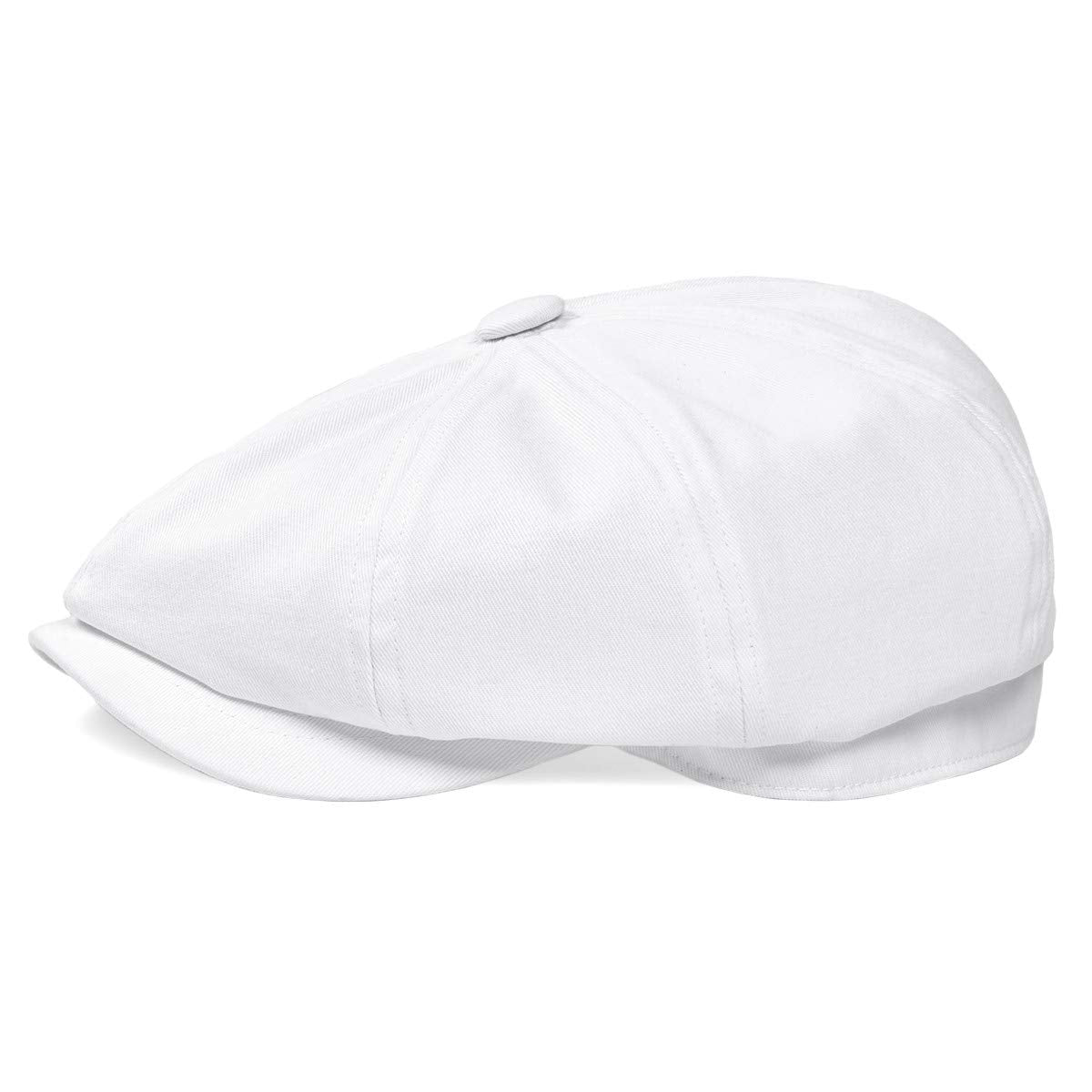 BOTVELA Men's Newsboy Flat Cap 100% Cotton Gatsby Ivy Golf Cabbie Hat (White, 7 7/8)