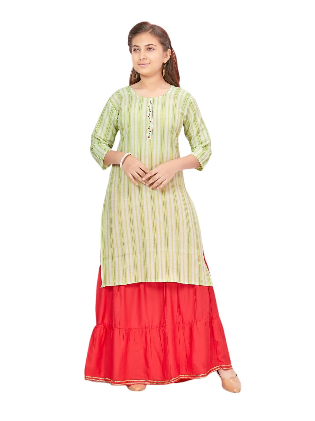 Aarika Girls Green Colour Stripe Cotton Kurti (Kurti-K-013-Green-40)