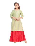 Aarika Girls Green Colour Stripe Cotton Kurti (Kurti-K-013-Green-40)