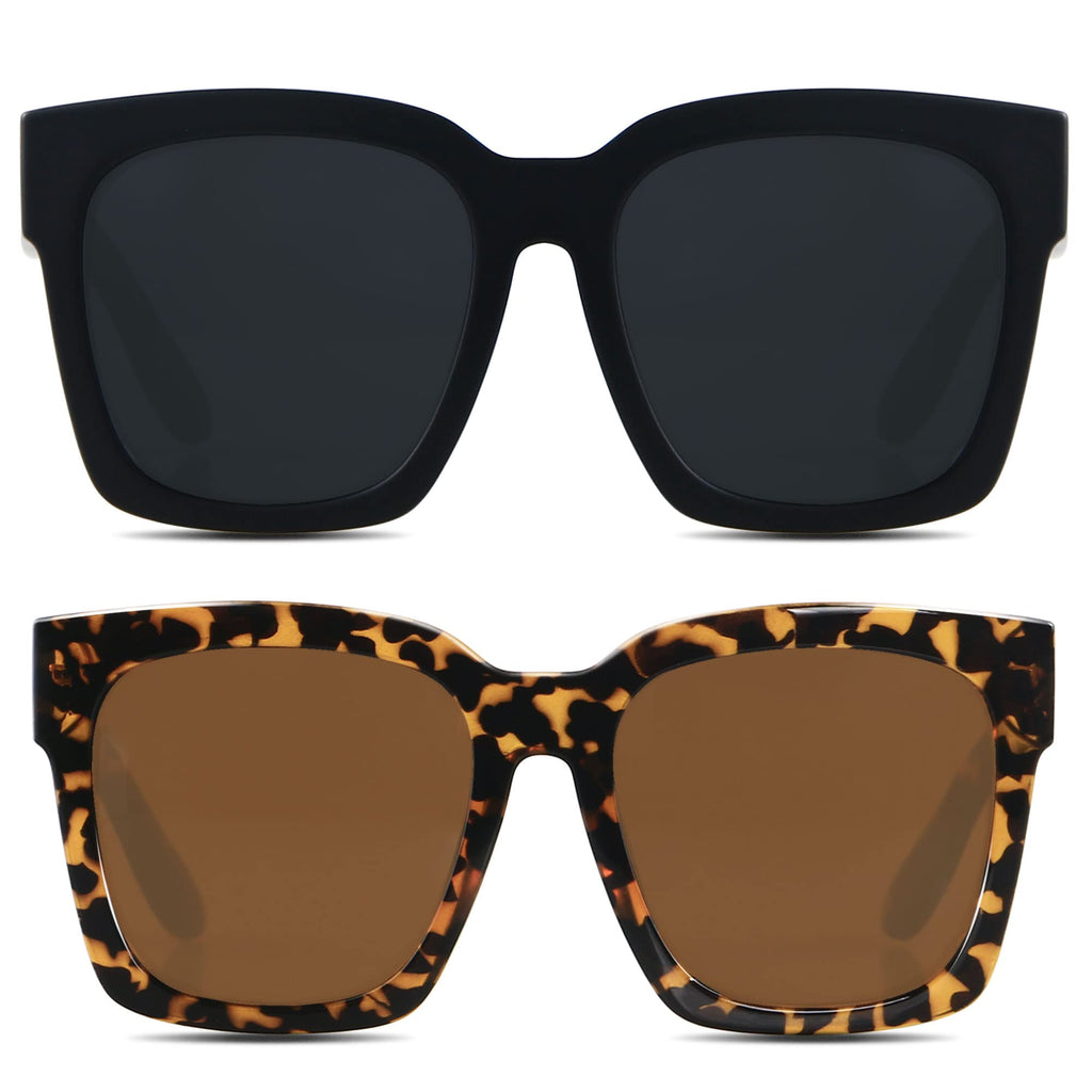 ANDWOOD Oversized Sunglasses for Women Big Large Square Wide Frame Shades Retro Trendy Fashion UV Protection Matte Black Tortois