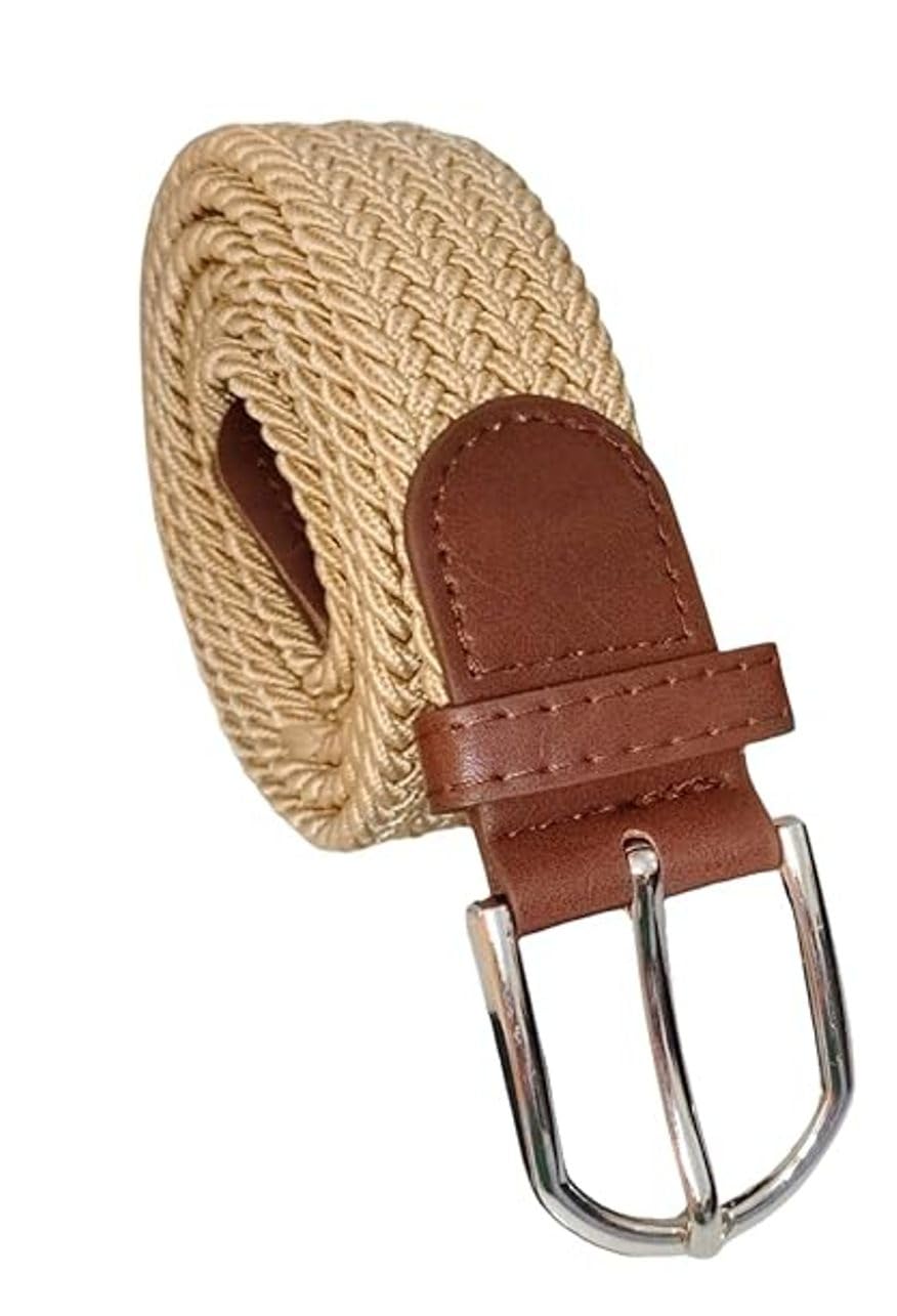 On Blow Braided Belt For Boys/Girls, Beige, Nylon, Fits Waist Size 2226 Inch, Unisex, DShaped Buckle Closure 28