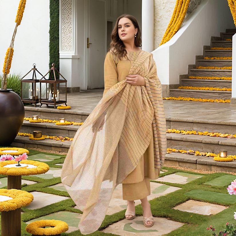 ANNI DESIGNER Women s Kurta with Trousers and Dupatta, Yellow, Medium
