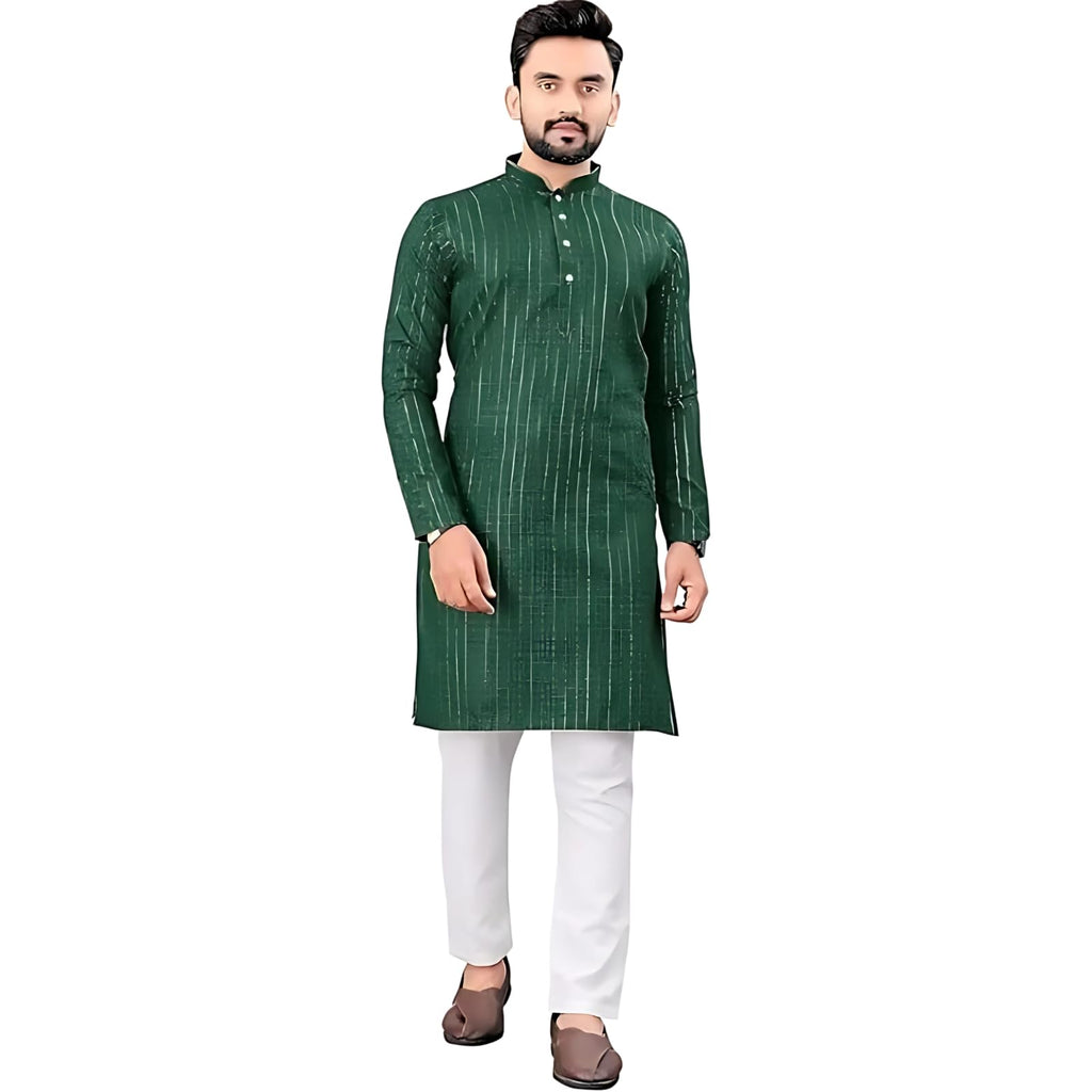 Fashion Gallery MenS Stylish Lurex Stripe Straight Knee Length Kurta -| Mens Kurta| Ethnic Wear | Lurex Fabric Kurta For Men (M