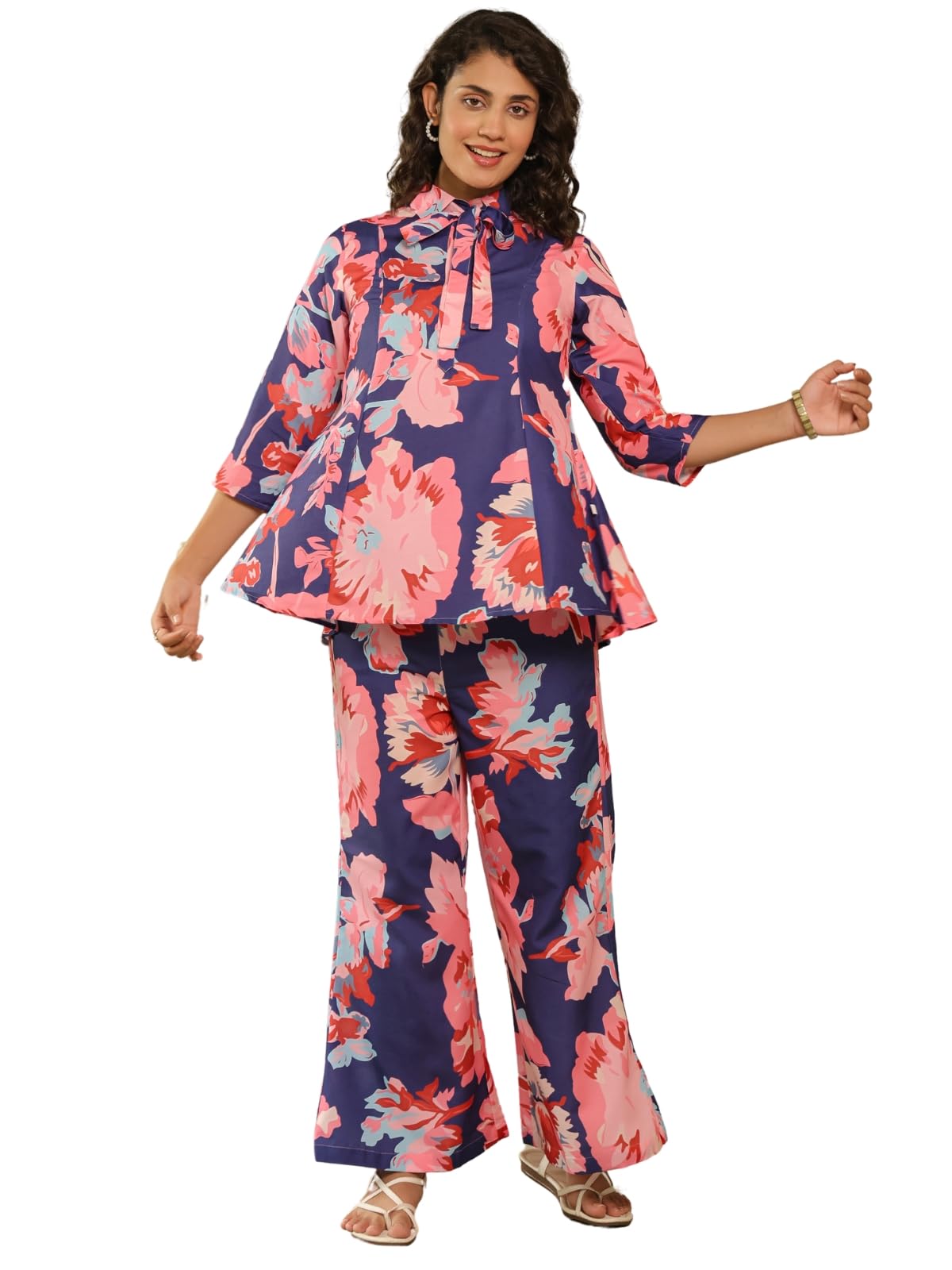 Leriya Fashion Rayon Printed Regular Stylish Ethnic Co Ord Designer Kurta Set For Women (Lf-W2146&Tr1113_Pink-01_Error:#Ref)