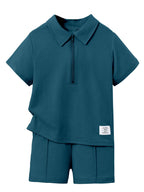 AVANOVA Boys Indigo Blue Polo Collar Short Sleeve T-Shirt & Shorts Set | Summer 2 Piece Outfit | Casual Sportswear for Kids | So