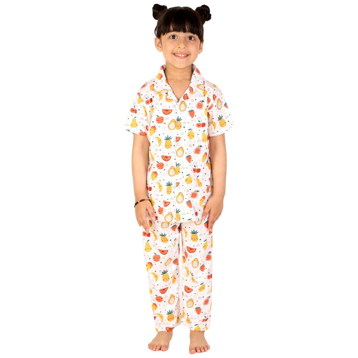 Onpoint Girls Dress Fruit Printed, Half Sleeve Cotton Night Dress for Kids Sleepwear Suit & Night Pajama Sets [ White] 2 Years t 23