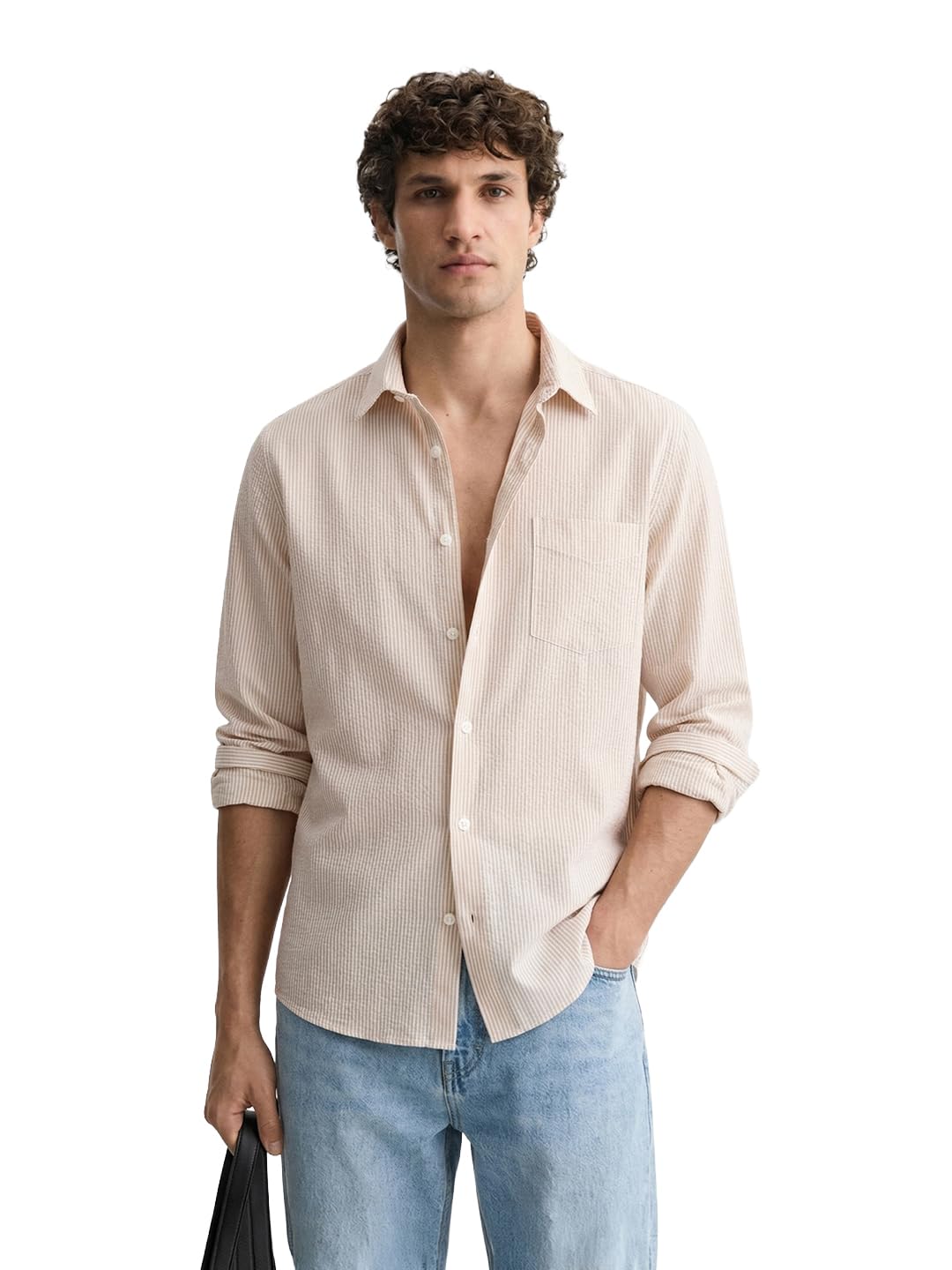 The Indian Garage Co Mens Regular Fit Vertical Striped Cutaway Collar Full Sleeves Sweater