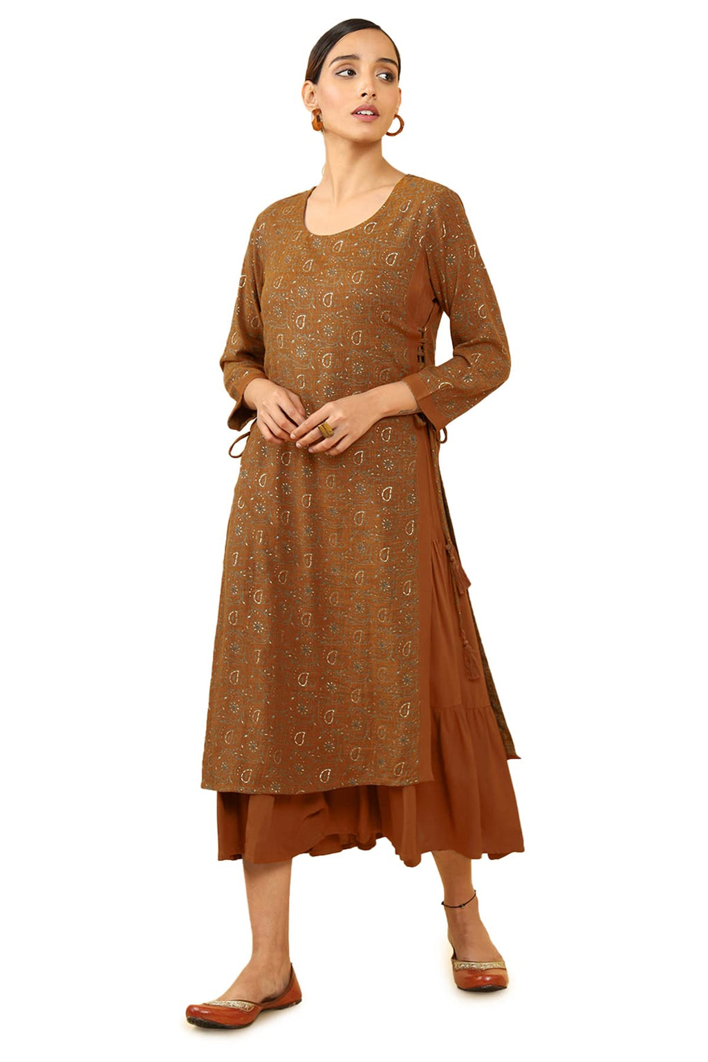 Soch Women Brown Rayon Embroidered Kurta