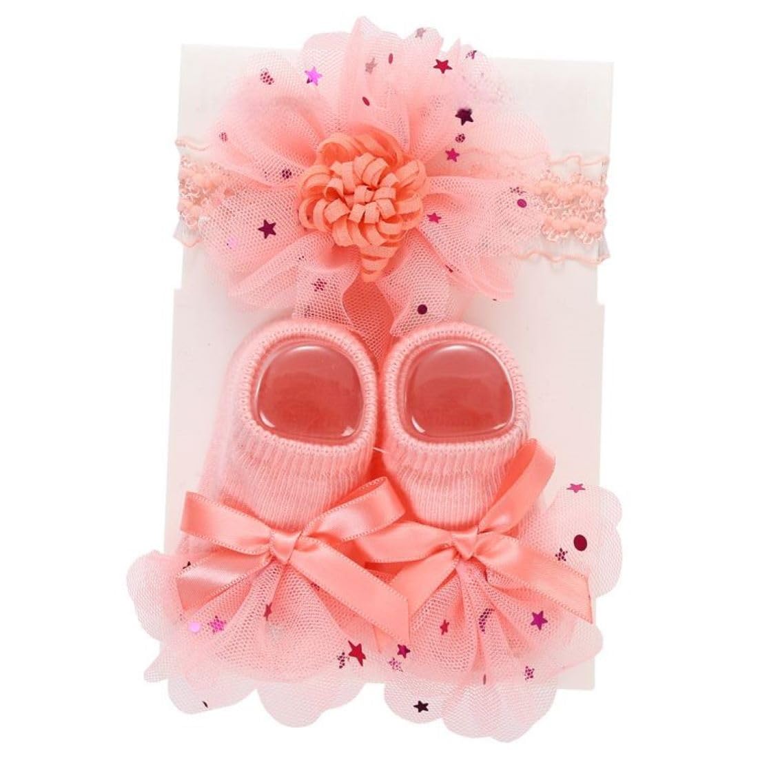 Syga Baby Ribbon Flower Hairband & Shoes Set Soft, Comfortable Fit For Ages 06 MonthOldS Ideal For Newborns & Toddlers(Pink) 0-12
