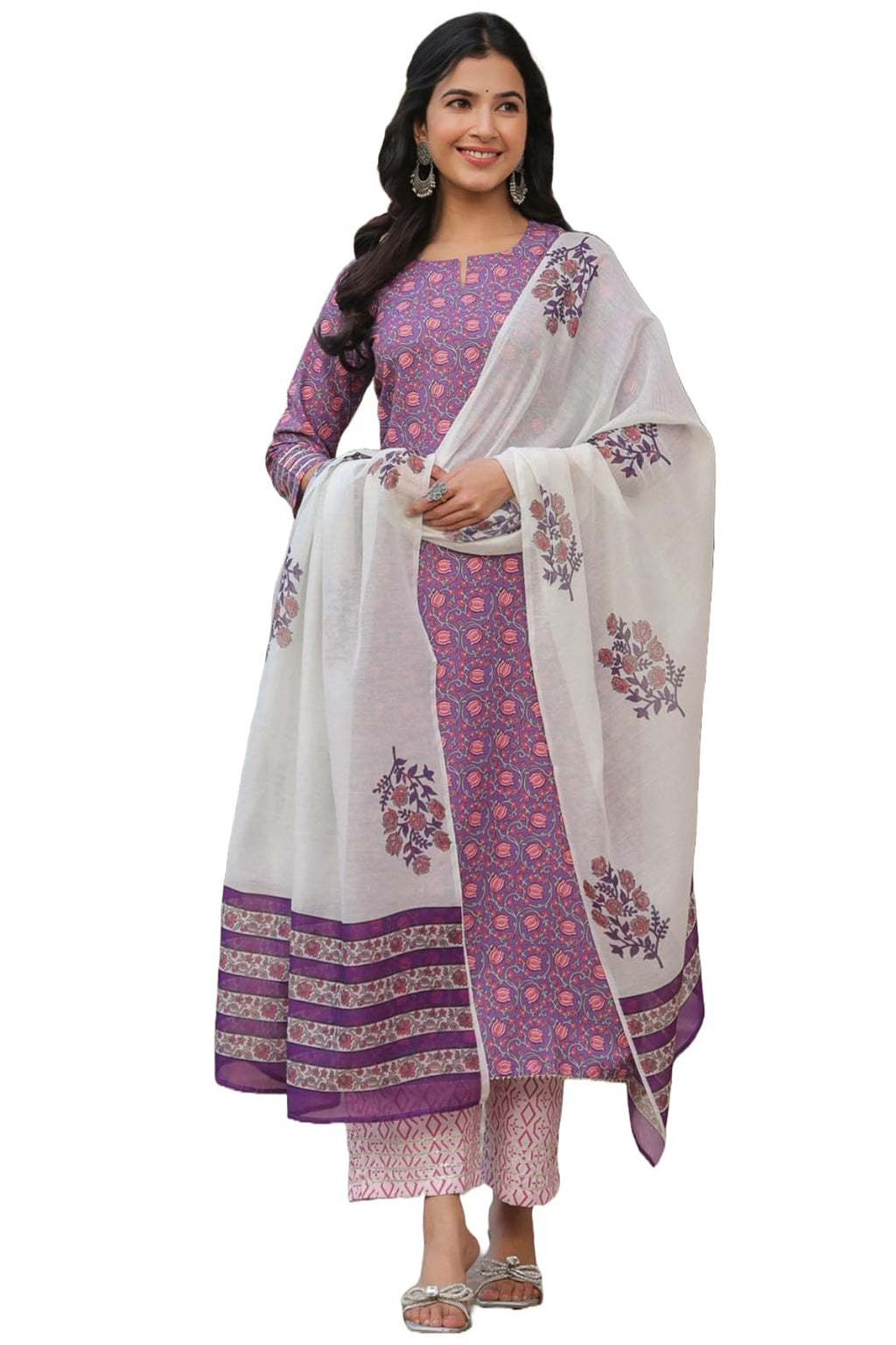 ANNI DESIGNER Womens Cotton Blend Straight Printed Kurta with Pant & Dupatta (Blockbuster Multi-NW_S_Multi_Small) Multicolour