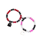 2Pcs Love Heart Couple Matching Natual Stone Beaded Ghost Bracelet Set Stretch Braide Rope Halloween Bat Devil Pumpkin Wizard Br