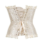 SHYMMUO Women's Lacing Corset Top Satin Floral Boned Overbust Body Shaper Bustier Beige M