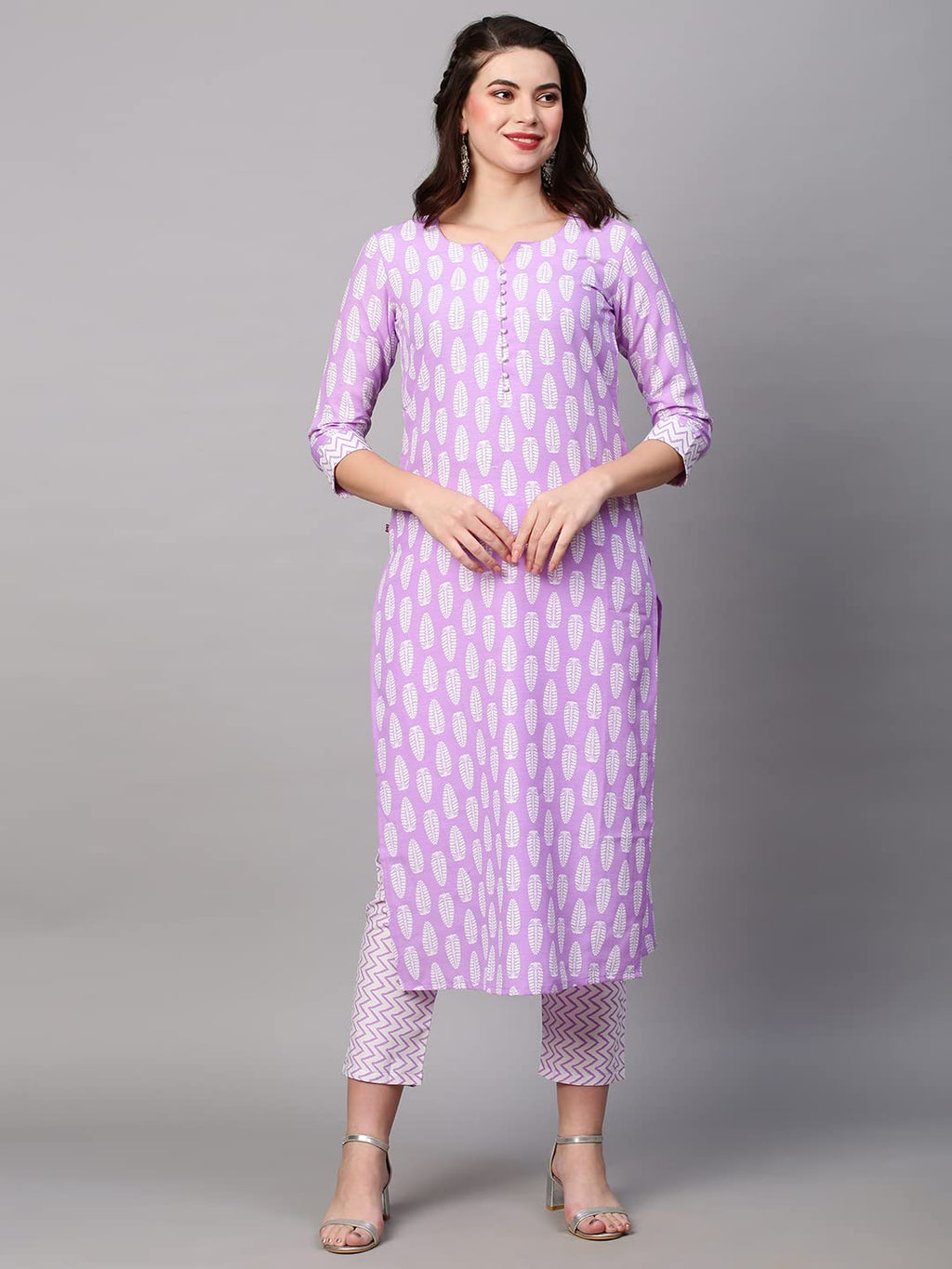 ANNI DESIGNER Womens Cotton Blend Traditional Straight Printed Kurta with Pant Set (Danapa Purple-FBF001_S_Purple_Small)
