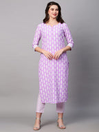 ANNI DESIGNER Womens Cotton Blend Traditional Straight Printed Kurta with Pant Set (Danapa Purple-FBF001_S_Purple_Small)