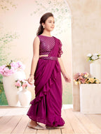 Aarika Girls Ethnic Wear Purple Colour Sequin Embroidery Georgette Lehenga Saree With Attachable Dupatta-(3-13 Years)-(SR-26011-