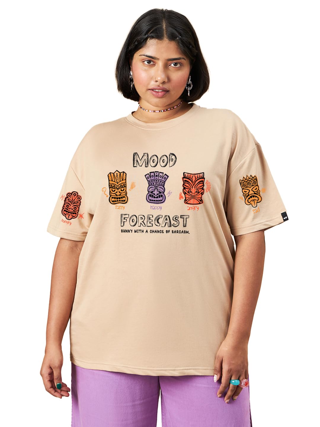 Bewakoof Heavy Duty 1.0 WomenS Graphic Print Oversized Fit Half Sleeve Round Neck Cotton Terry Plus Size T-Shirt_694189_Brown_6