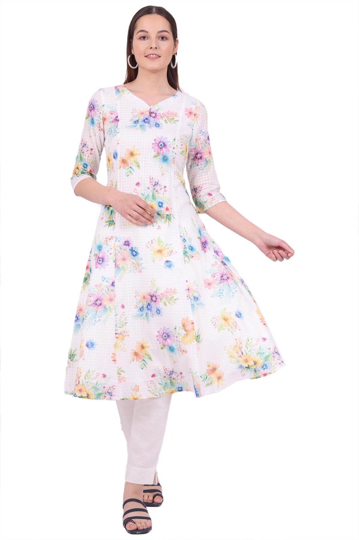 Aurelia WomenS White Printed Pure Cotton A-Line Kurta (Size: M)-A15679-508908