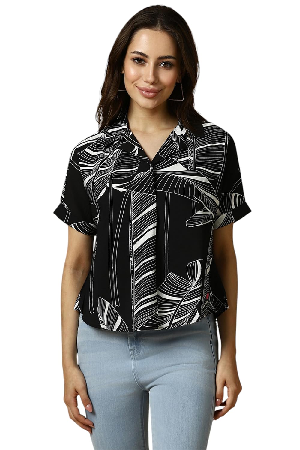 Allen Solly Women Printed Casual Cotton Short Sleeve Stretch T-Shirt