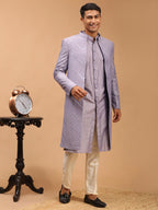 VASTRAMAY Mirror Work Front Open Sherwani Set with Pant Style Pyjama for Men  Elegant Ethnic Wear for Weddings & Festivals