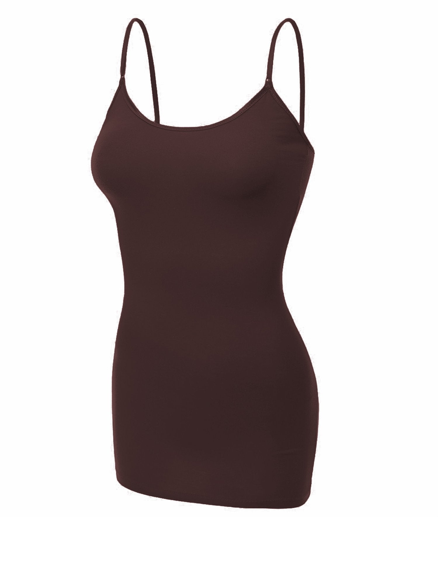 Emmalise clothing Womens Basic casual Plain Long camisole cami Top Tank Brown Small
