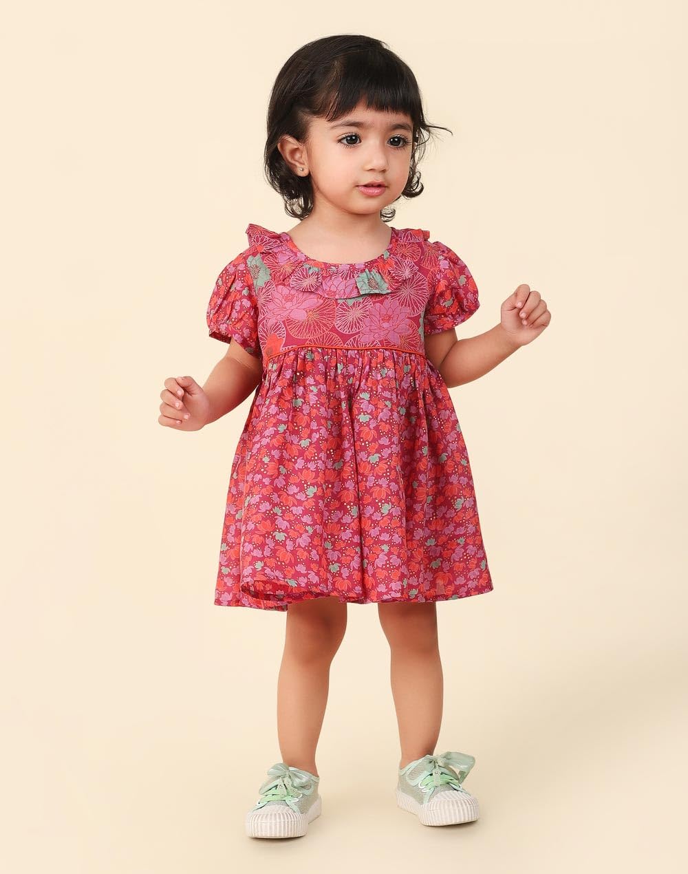 Fabindia Baby-Girls Rayon Blend A-Line Thigh Length Dress (1034350PINK_Pink