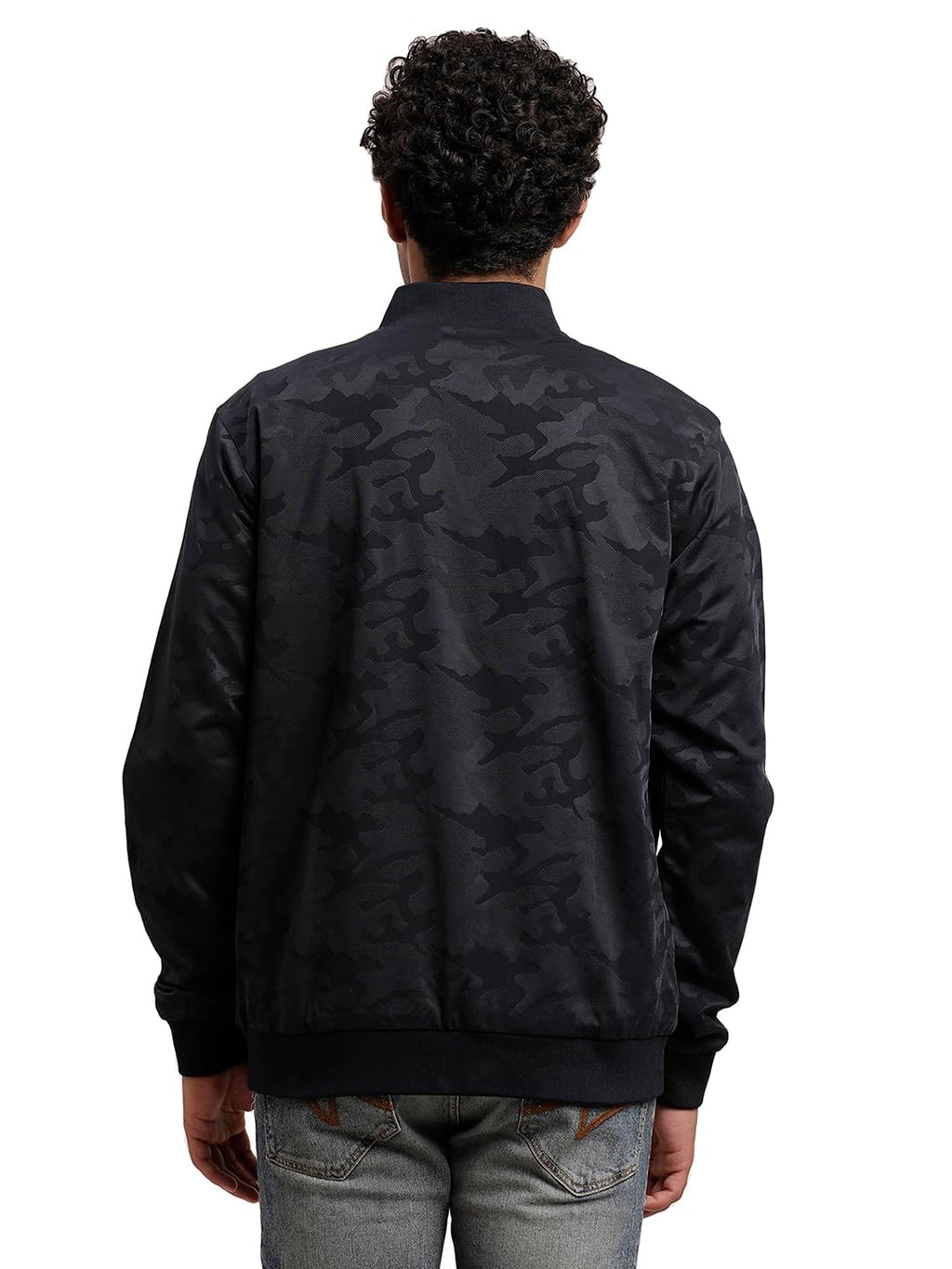 Turtle Men Knitted Printed Regular Fit Full Sleeve Black Windcheater Jacket