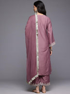 Varanga Women Mauve Zari Embroidered Sequins Embellished Kurta Set With Dupatta