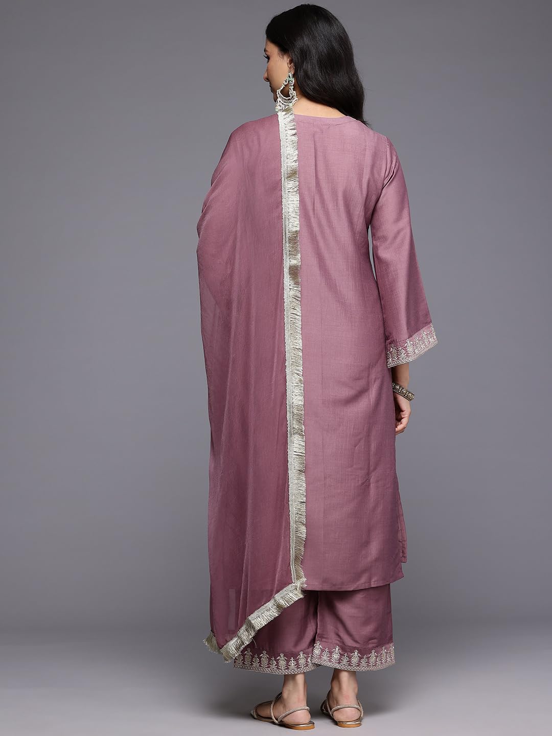 Varanga Women Mauve Zari Embroidered Sequins Embellished Kurta Set With Dupatta