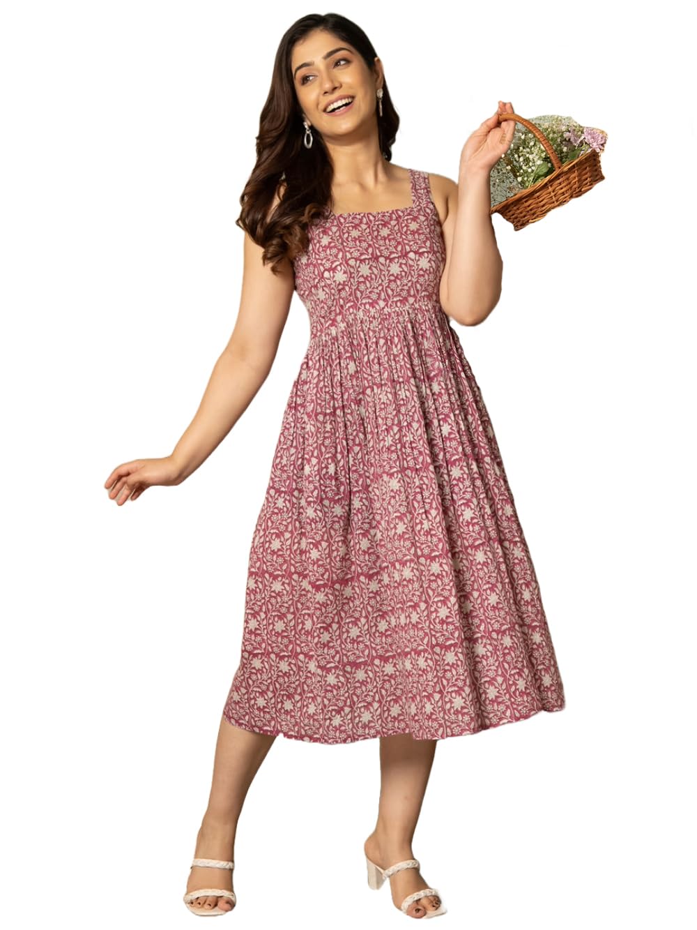 ANNI DESIGNER Womens Cotton Blend A-Line Printed Dress (VK11 Red-Nw_M_Red_Medium)